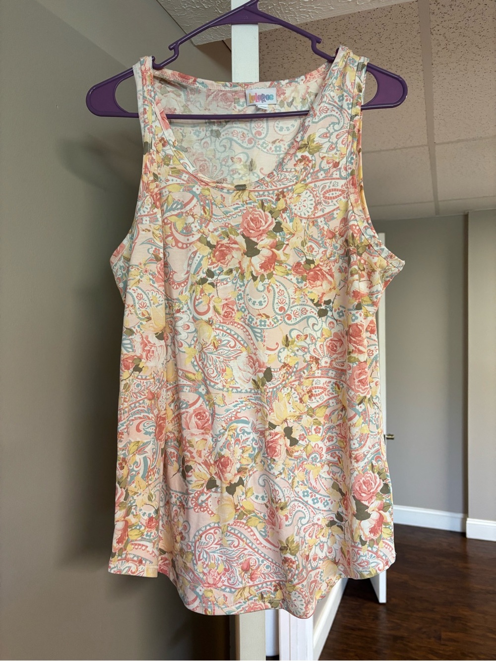 LuLaRoe Floral Paisley Tank Top - Pink, Cream & Yellow